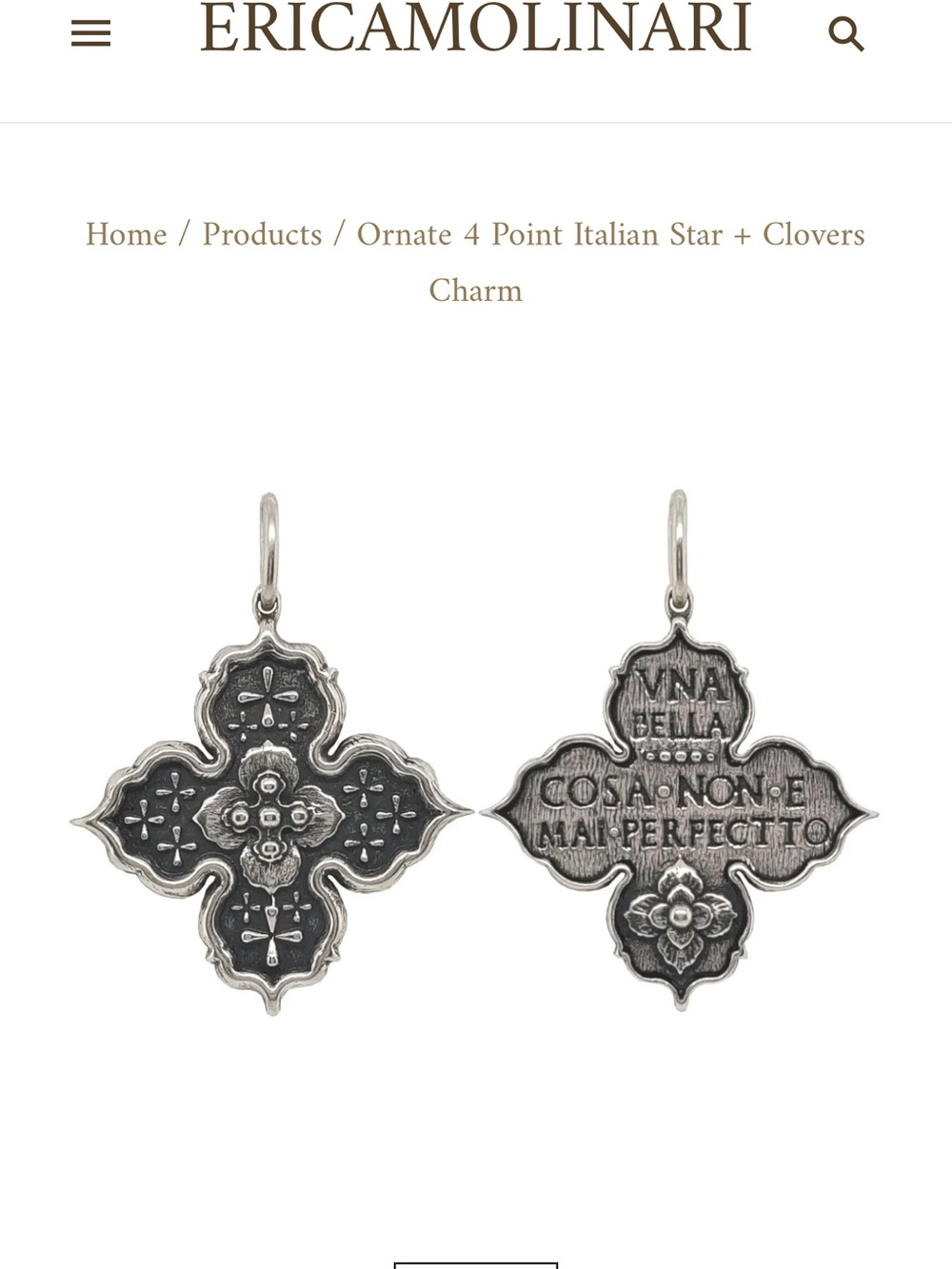 Silver Ornate 4-Point Italian Star & Clovers Charm
